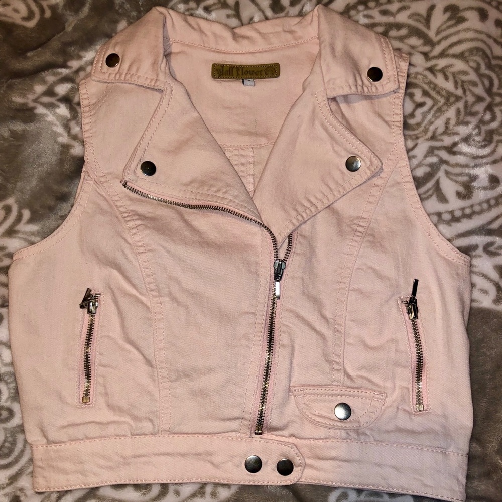 Pastel pink denim vest